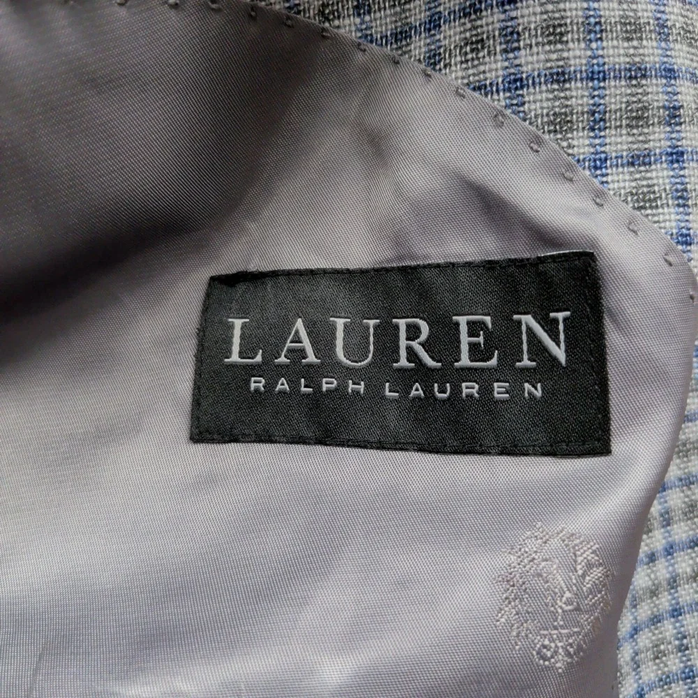 Lauren Ralph Lauren Mens 44S Blue Grey Check Blazer Sport Coat 2-Button Jacket
